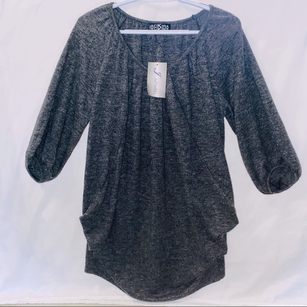 J Apparel Grey Sweater Tunic Blouse Ruched NWT